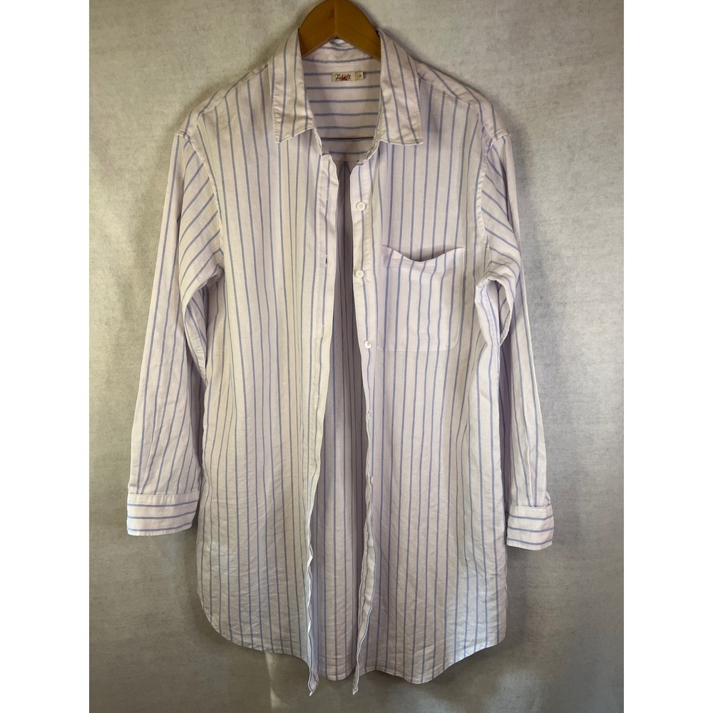 Faherty Shirt Dress White Blue Striped Linen Blend Sz L - Picture 2 of 9